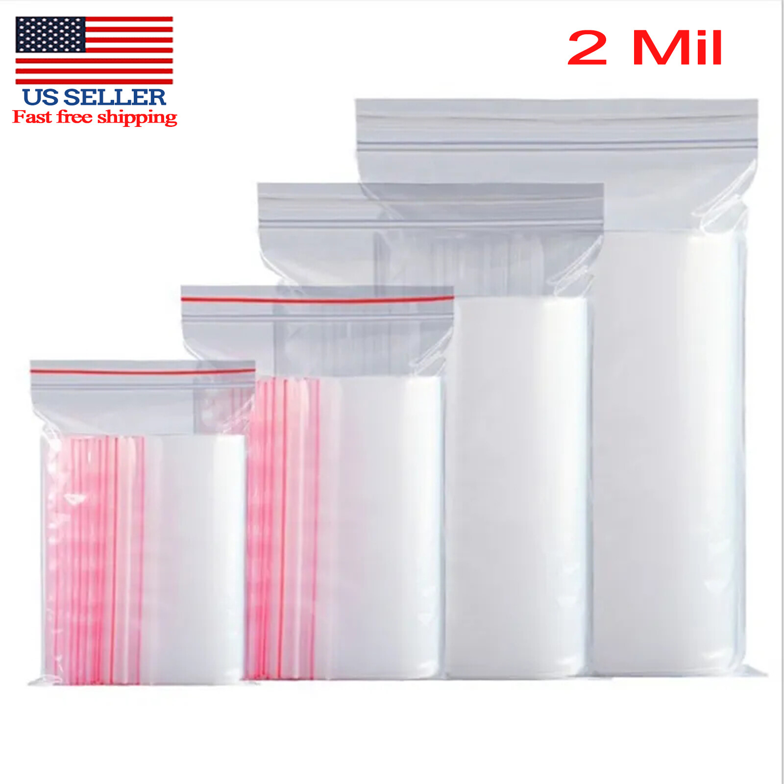 Grip Seal Bags Self Resealable Grip Poly Plastic Clear Zip Lock MIX 2 Mil 2ML