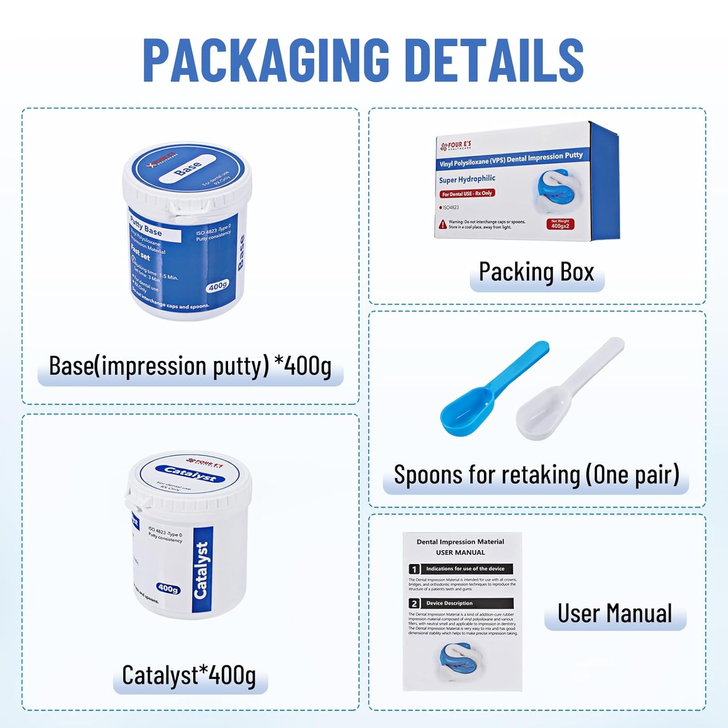 Dental Putty Fast Set VPS Dental Impression Material (400g Base & 400g Catalyst)