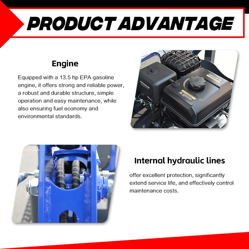 Free Ship Mini Excavator 1 Ton Digger 13.5hp Gas Tracked Crawler EPA Engine