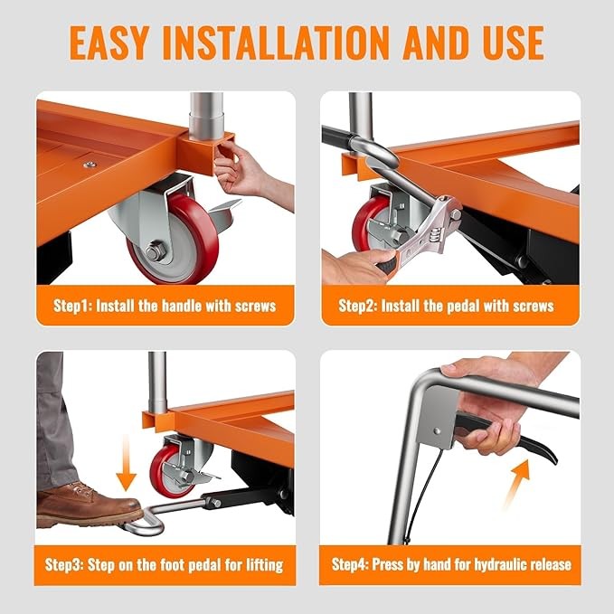 Garvee Hydraulic Scissor Lift Table Cart 1100Lbs 35.4″ Manual Heavy Duty Orange