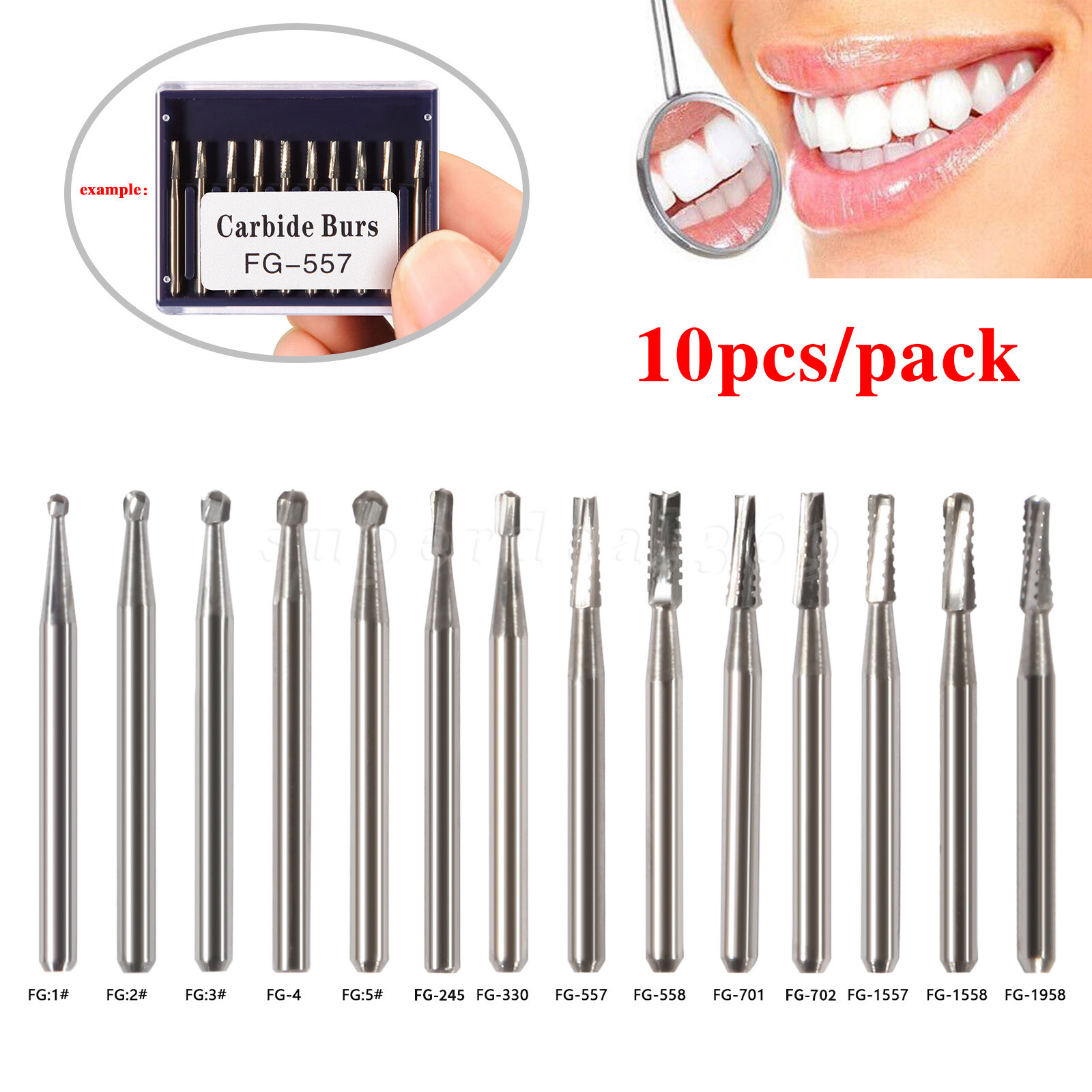 10-100 PCS Dental Carbide Tungsten Steel Burs Drills FG For High Speed Handpiece