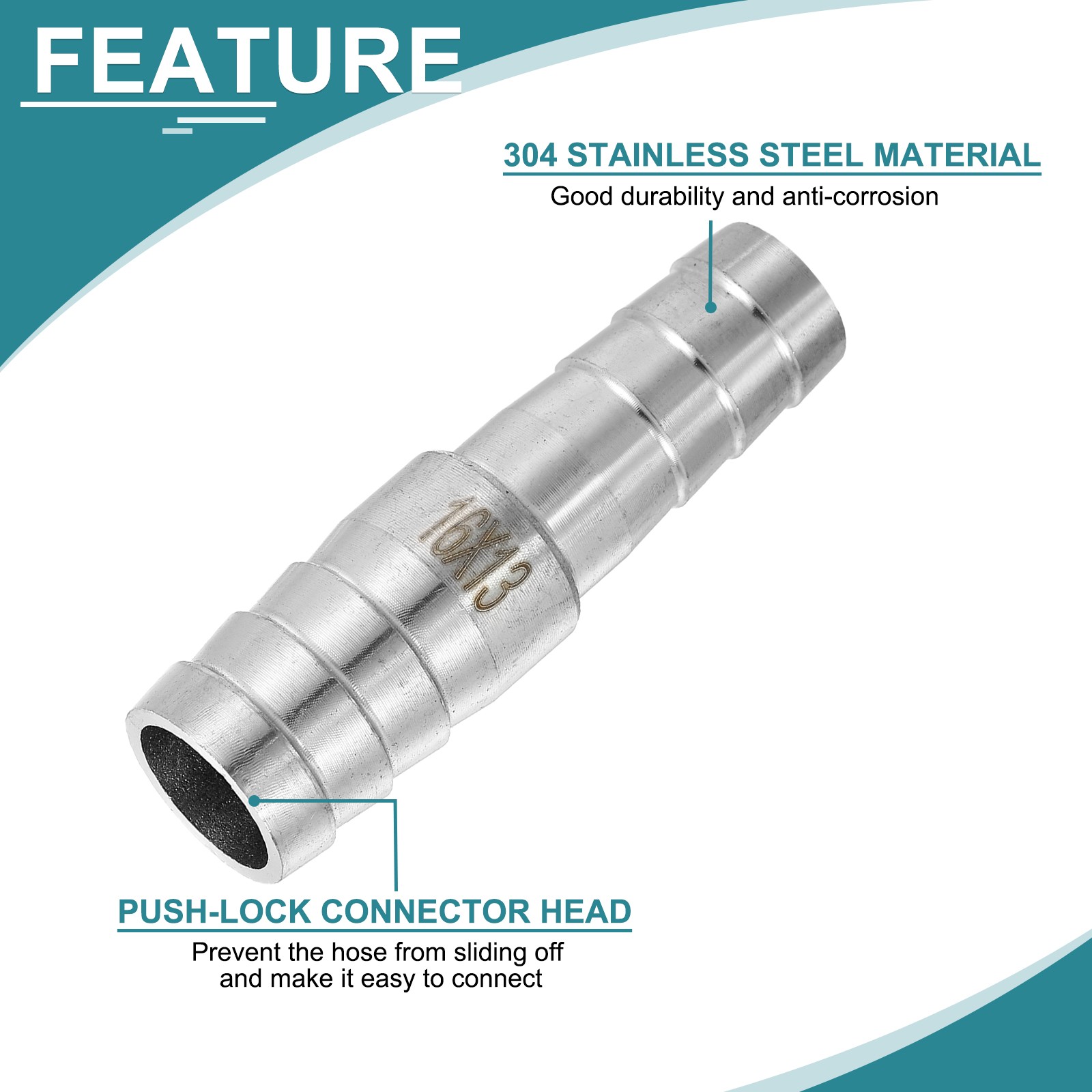 2Pcs 5/8″ to 1/2″ Hose Barb Reducer Pipe Fitting Stainless Steel Adapter