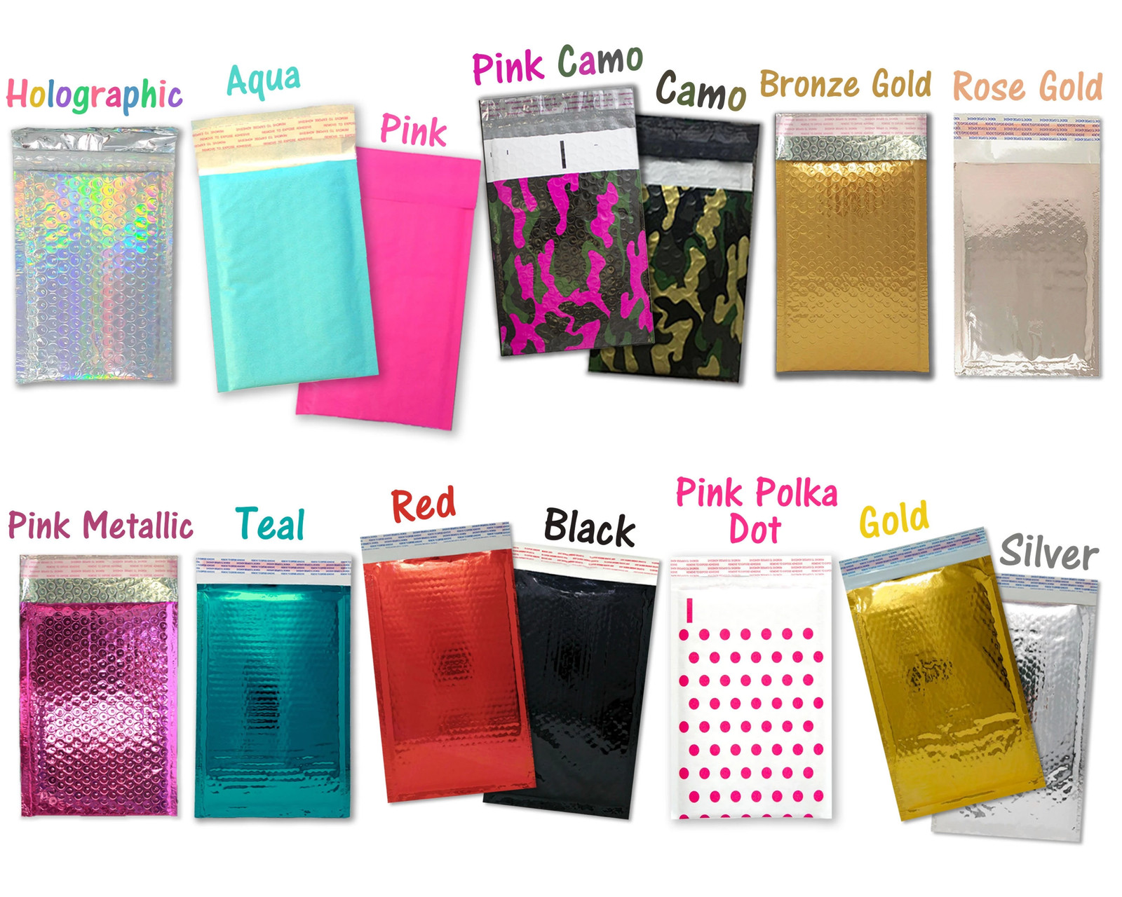 4×8 Metallic Bubble Mailers Padded Shipping Envelopes, Mirrored Hologram Choose!