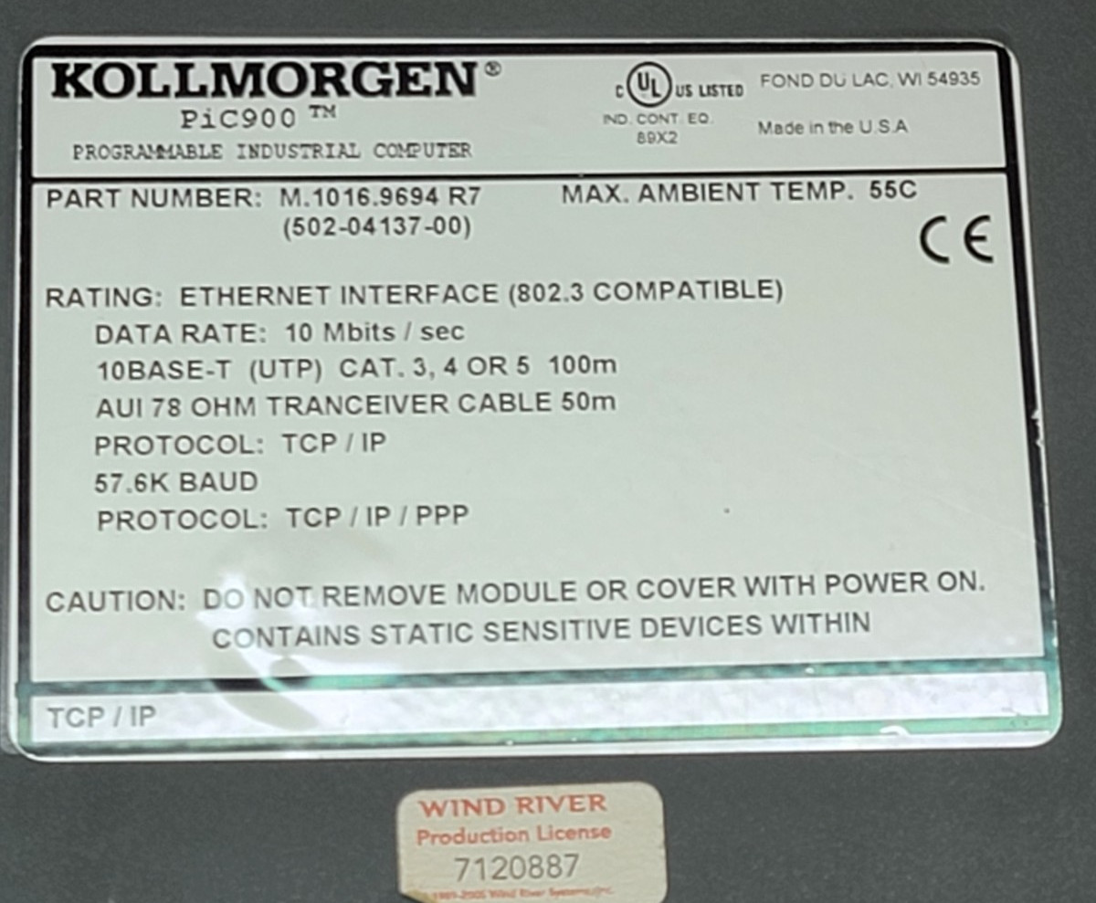 Kollmorgen PiC900 Industrial Computer M10172284 R3 + CSM-CPU + ETHERNET-TCP/IP