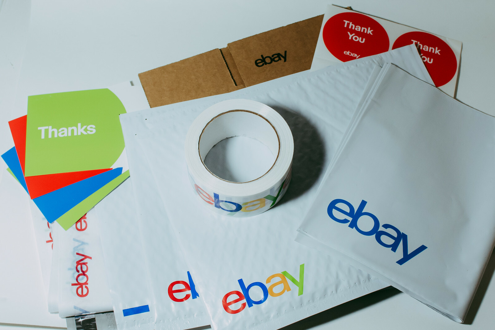 39 Ebay Branded Shipping Supplies STARTER KIT Box Envelopes Tape Tissue Postcard