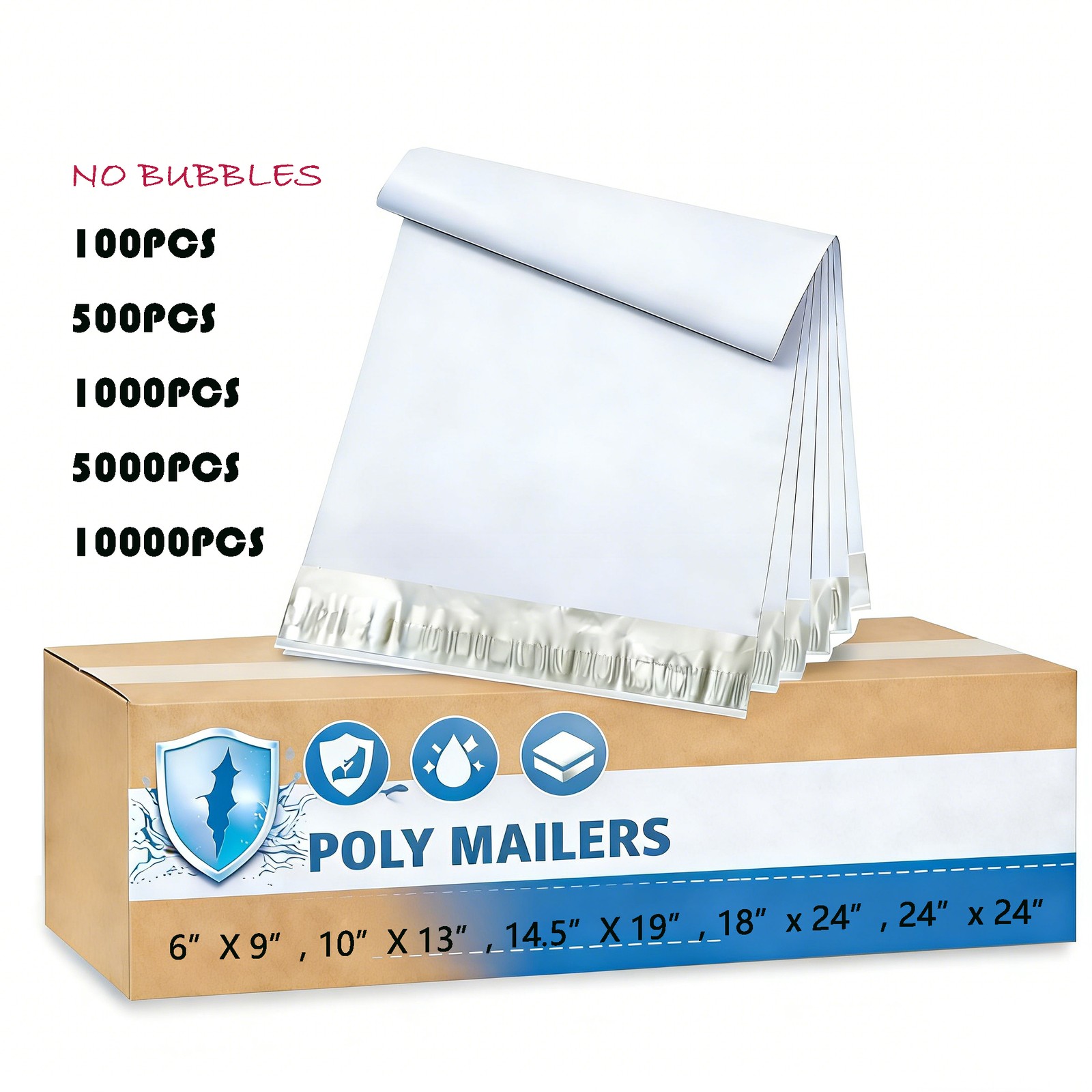 White Poly Mailers Shipping Bags6x9 9×12 10×13 12×15.5 14.5×19 19×24 24×24 24×36