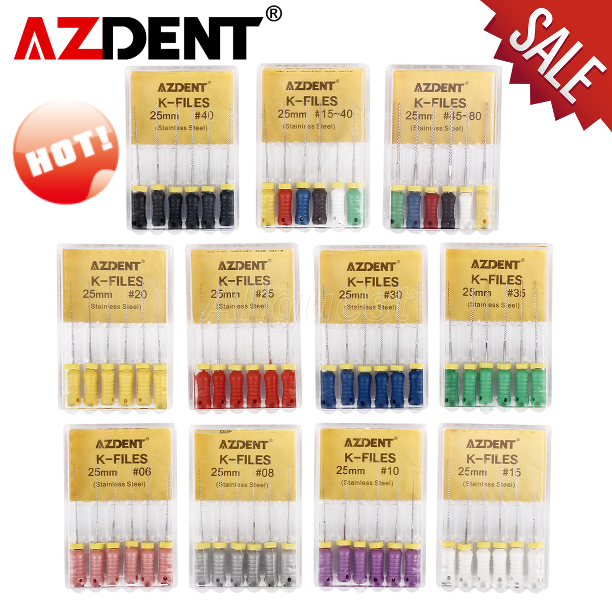 AZDENT Dental Endo Root Canal File Hand Use K-Files Stainless Steel 21mm/25mm