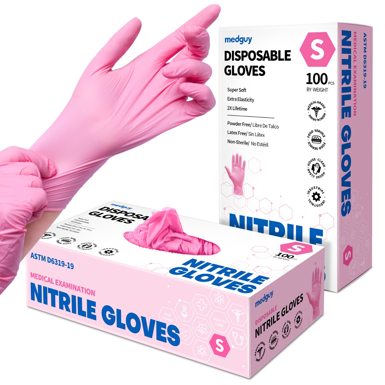 Disposable Nitrile Gloves 4.5 mil Pink Powder-Free Food-Safe Cleaning Exam Glove