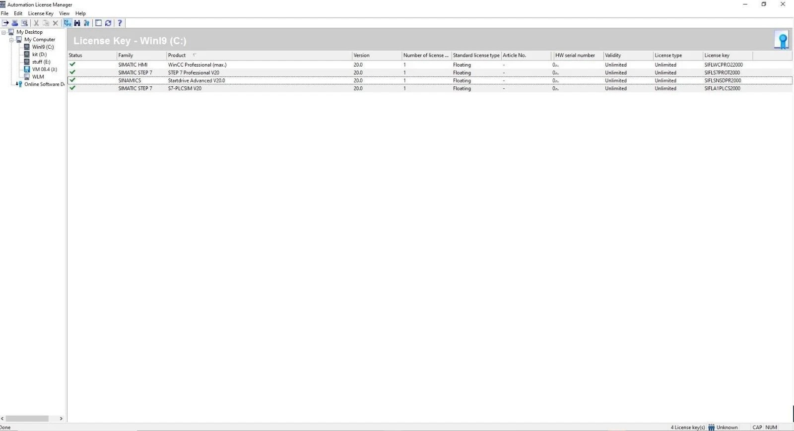 SIEMENS TlA Portal SlMATIC STEP 7 Professional V20 pack Floating Licenses