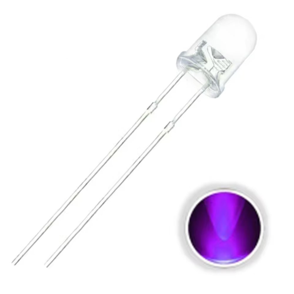 Clear UV / Purple LED 3mm 3V Super Bright Transparent – 5x 10x 25x 50x 100x Pkgs