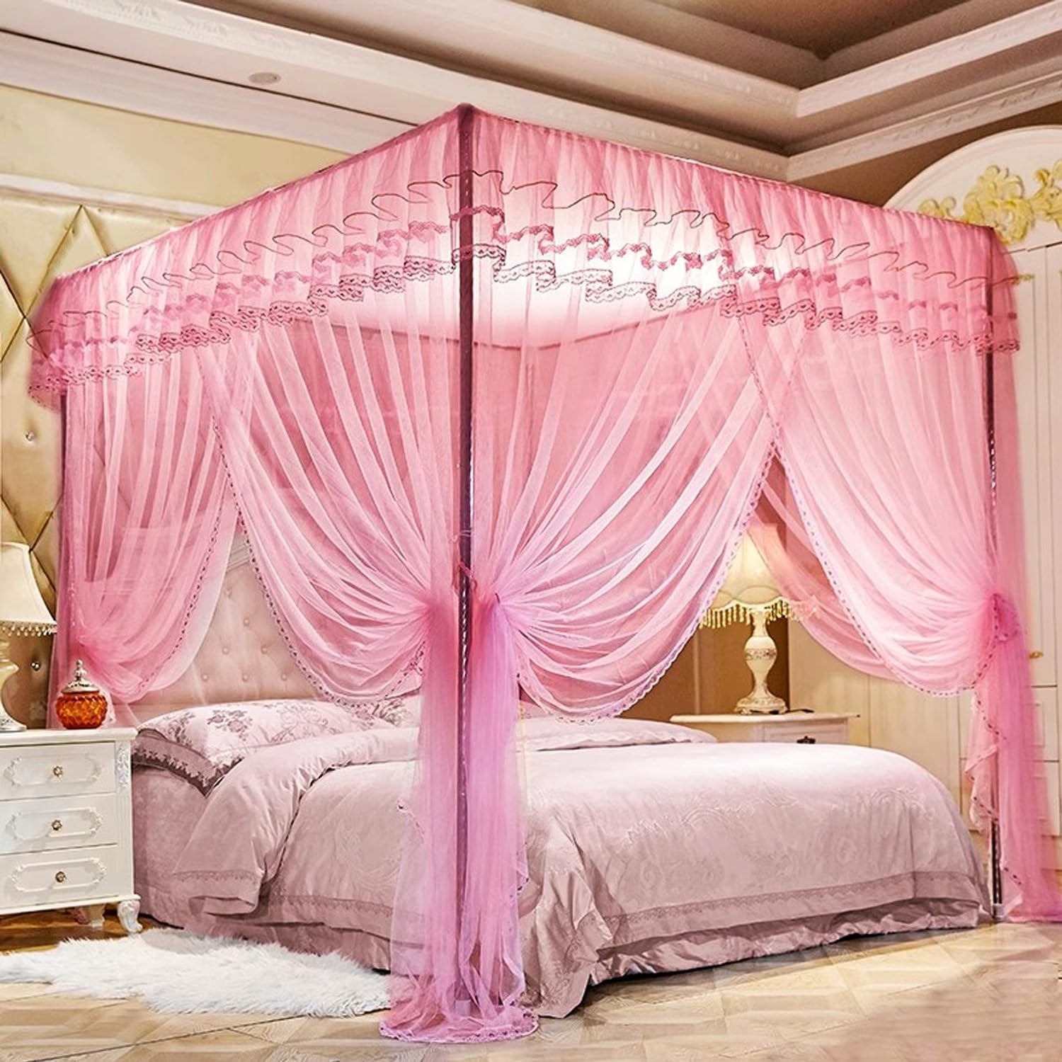 King Size Canopy Bed Frame,Stainless Steel Bed Canopy Frame Attachment,Frame