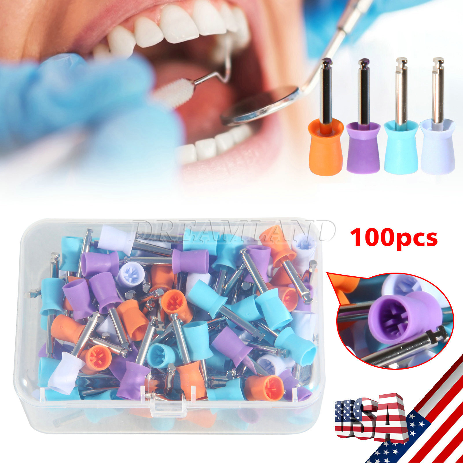 Disposable Dental Prophy Polishing Cups Latch Type Rainbow & White