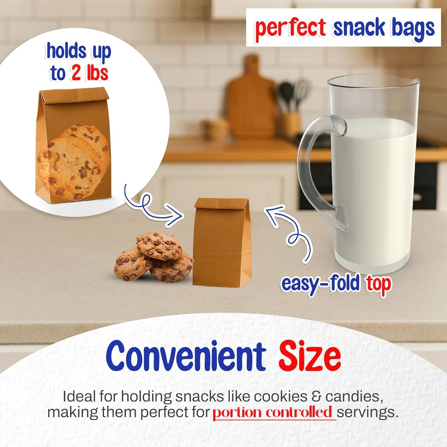 MT Products Extra Small Brown Paper Bags – 2 lb Paper Lunch Bags – Pack of 100