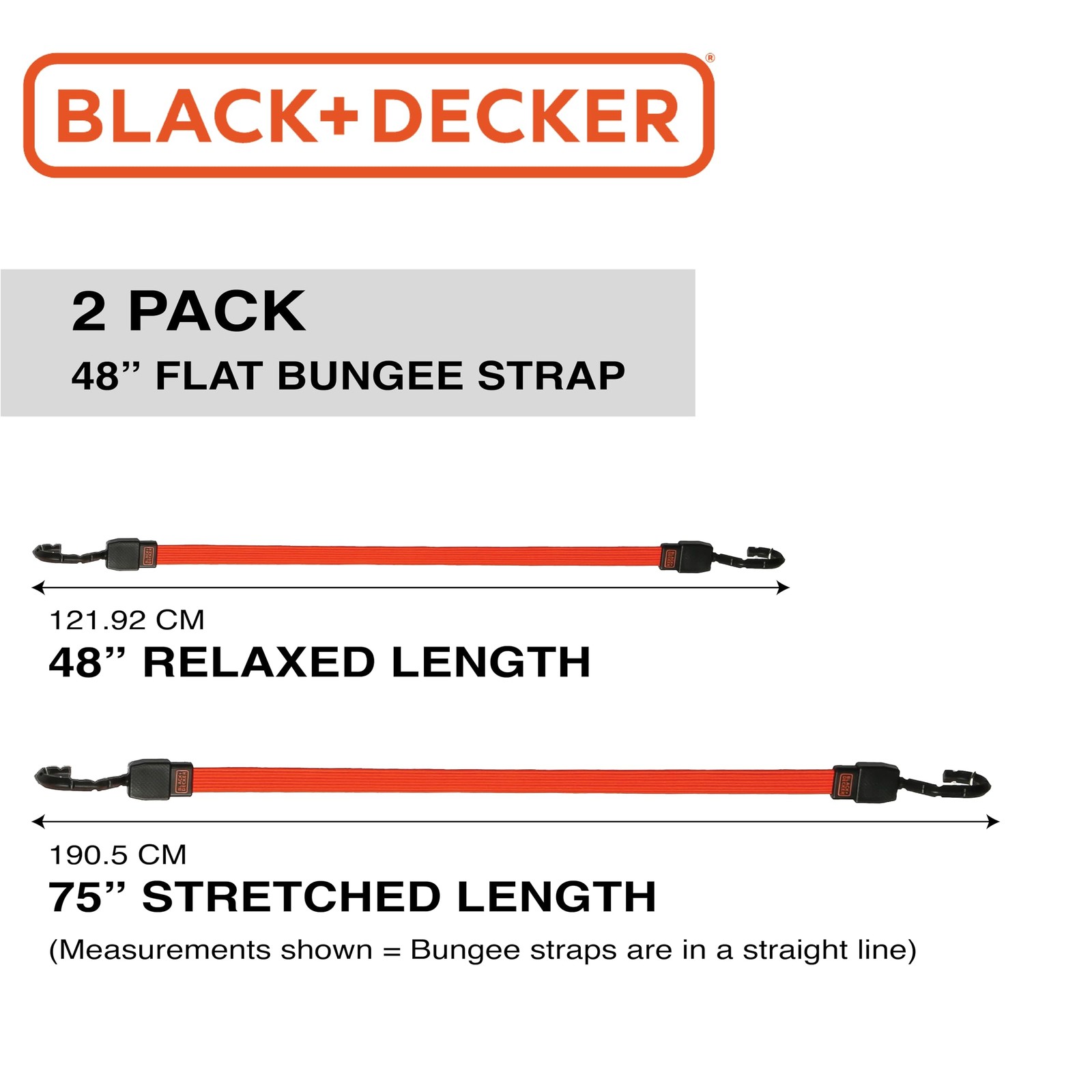 BDX1012 Black/Orange 48″ Flat Bungee Cord Straps, 2 Pack