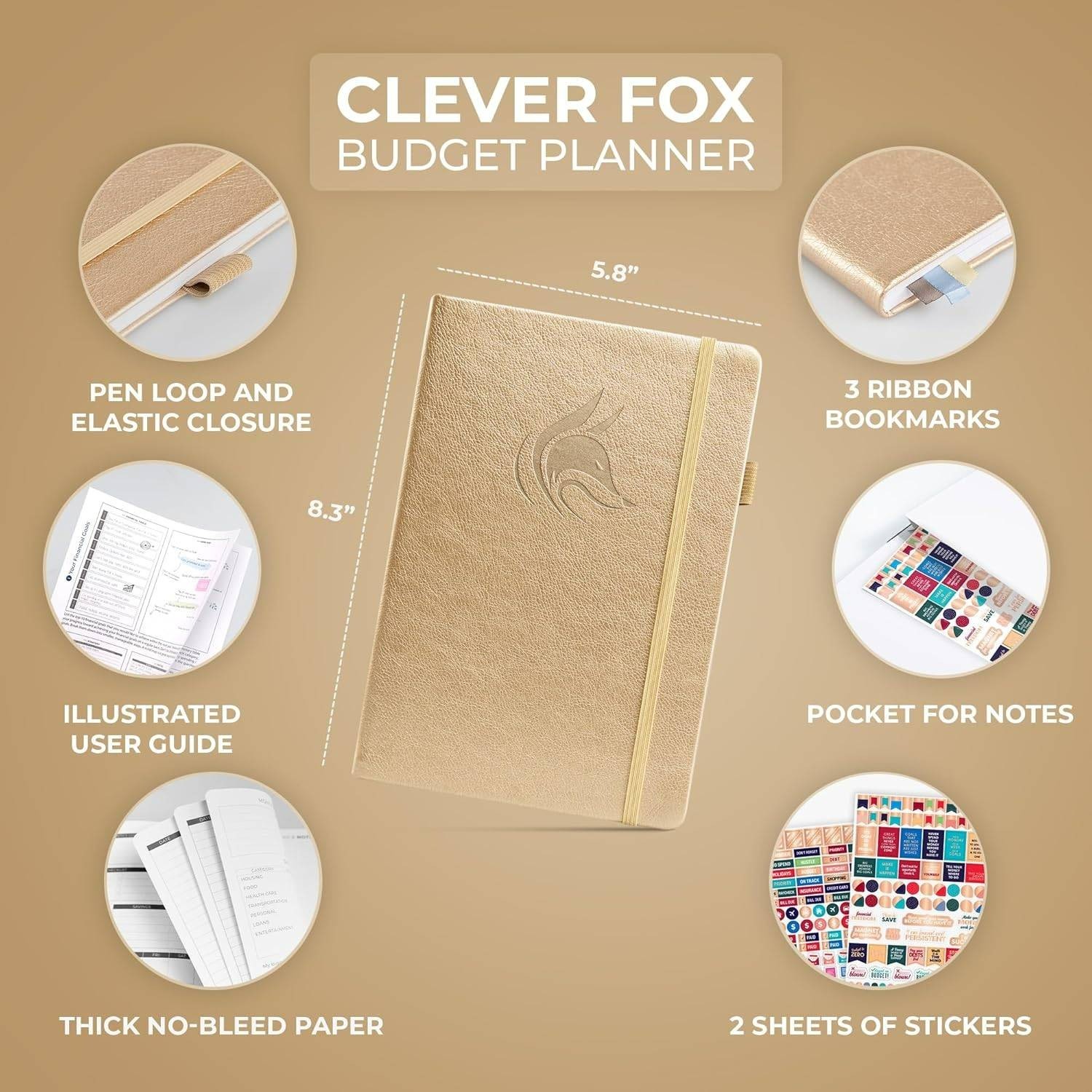 Clever Fox Budget Planner Expense Tracker Notebook in Gold