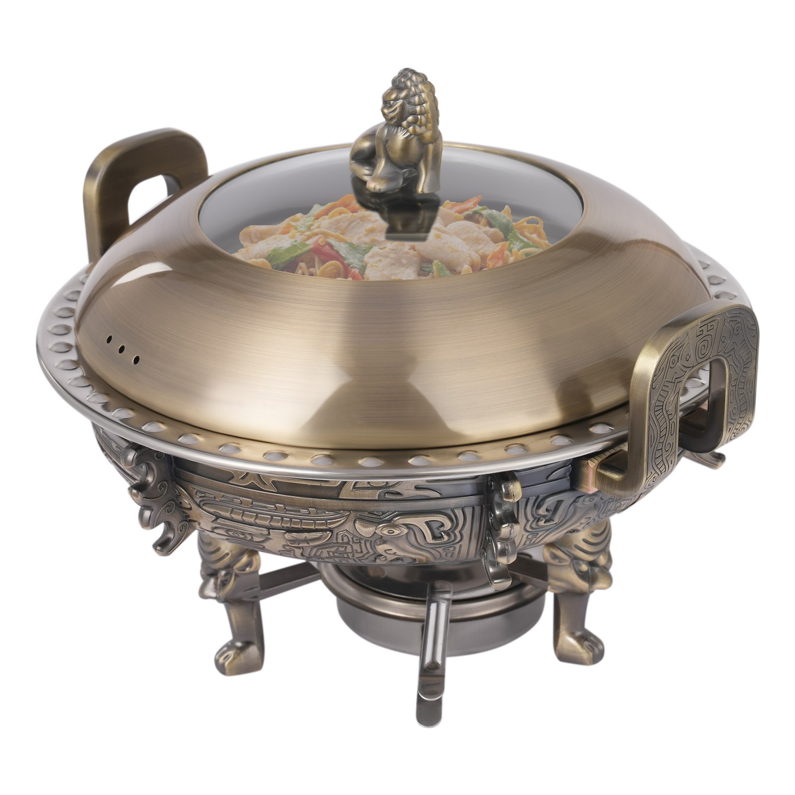 4 PCS Bronze Chinese Style Chafing Dishes Set with Alcohol Stoves Buffet