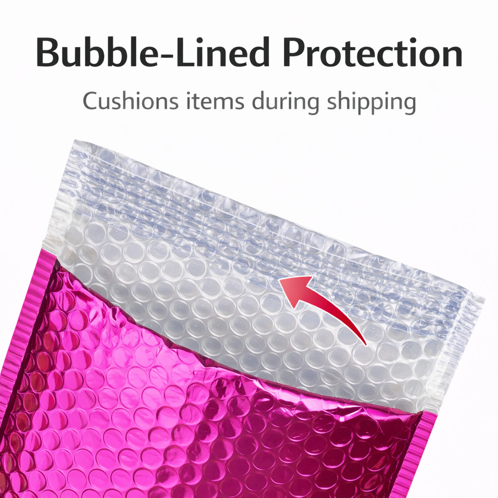 6.5×10 Metallic Hot Pink Poly Bubble Mailers Padded Self Seal Shipping Bulk