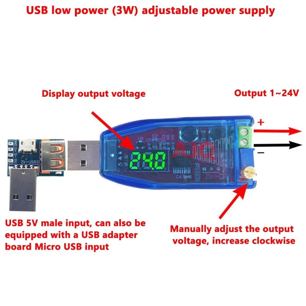 Green 5V to 1-24V USB Step Up Down Power Supply Module Buck Boost Converter NEW