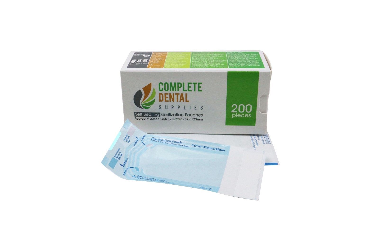 Self Sealing Sterilization Pouches 2.25″*4″, 57×(100+25)mm, 200pcs / Box.