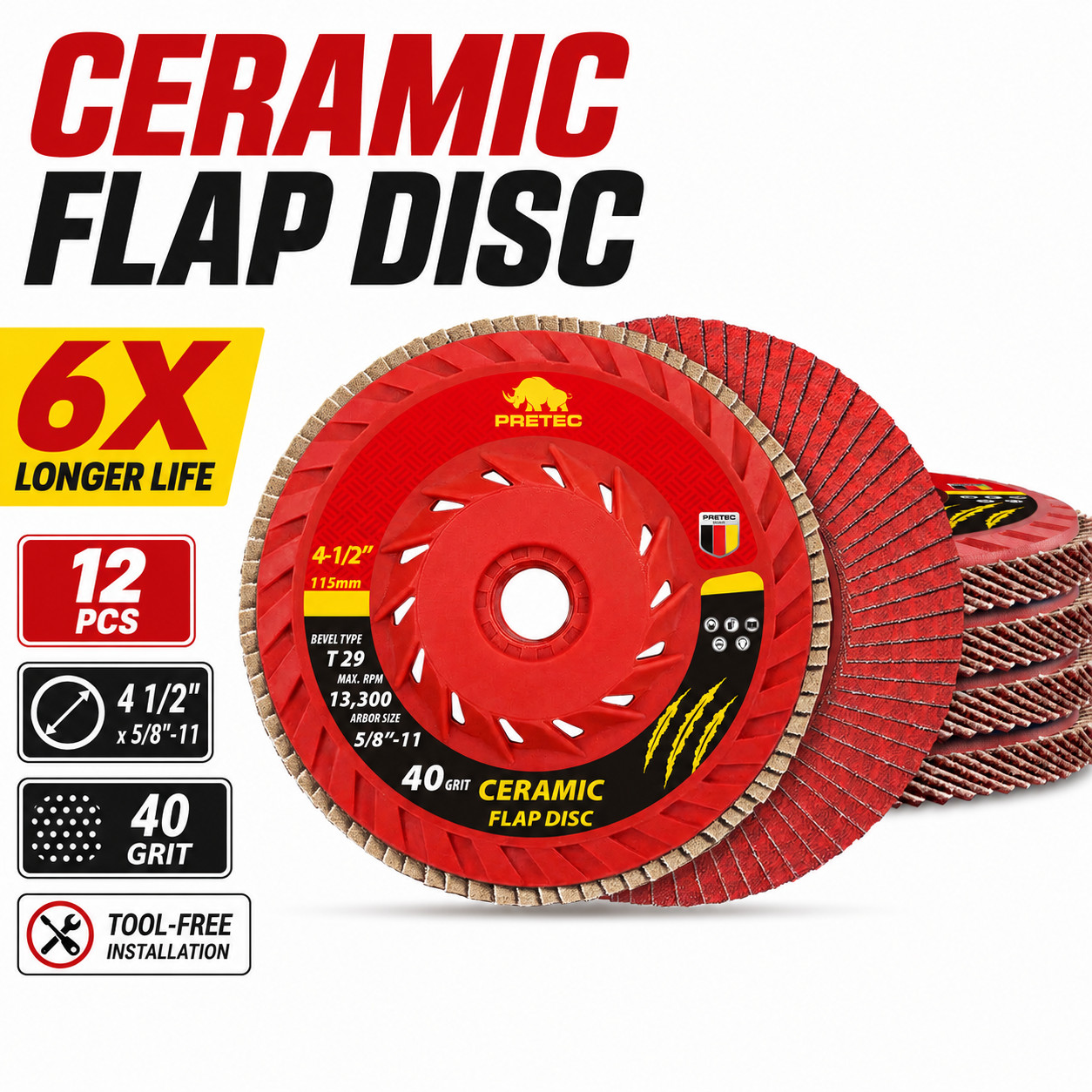12Pack Ceramic Flap Discs 4-1/2″ 40 Grit T29 5/8-11 Angle Grinder Sanding Wheels