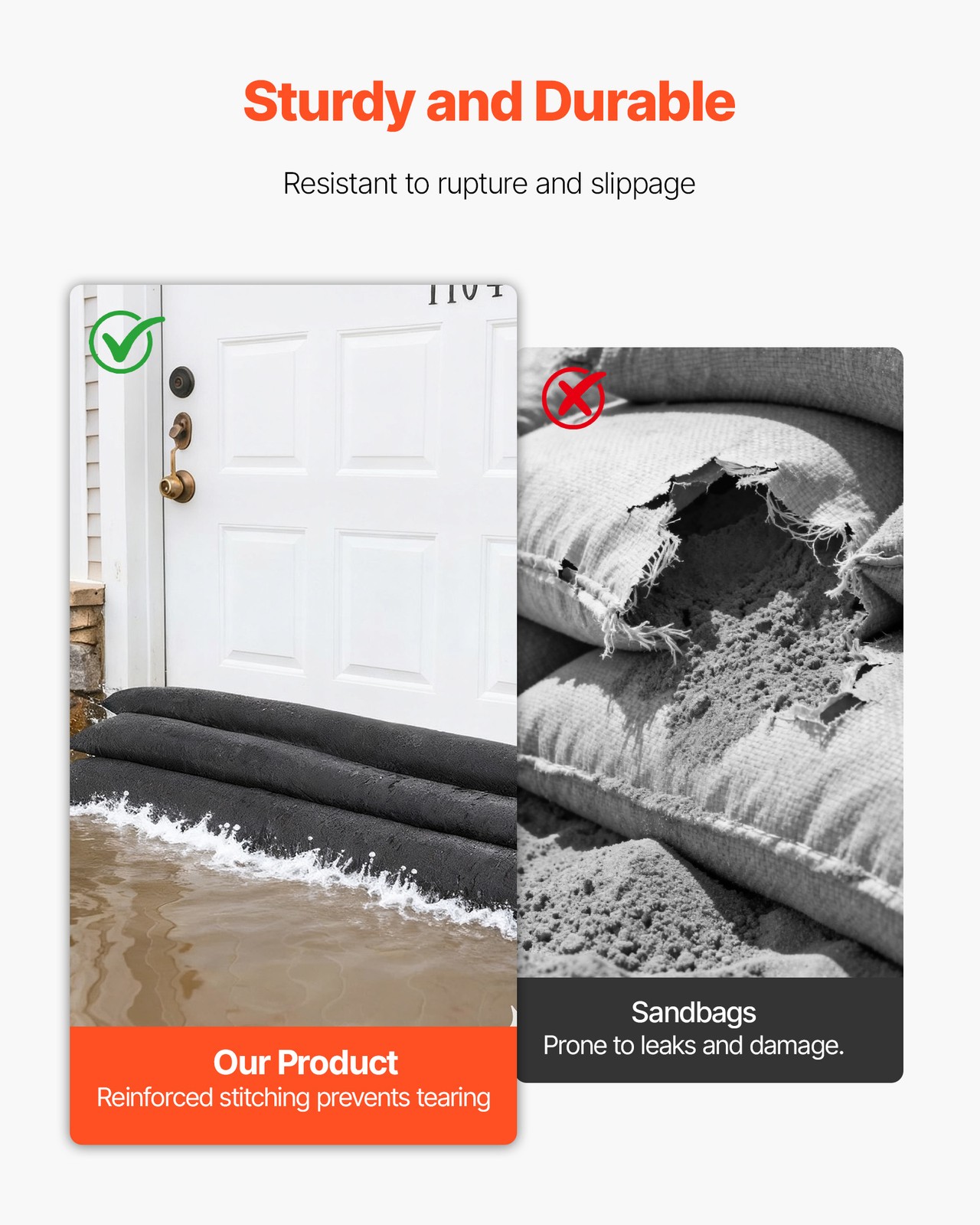 VEVOR Flood Barrier 5 x 0.7 ft Reusable Flood Bags Activated by Water 4 Pack