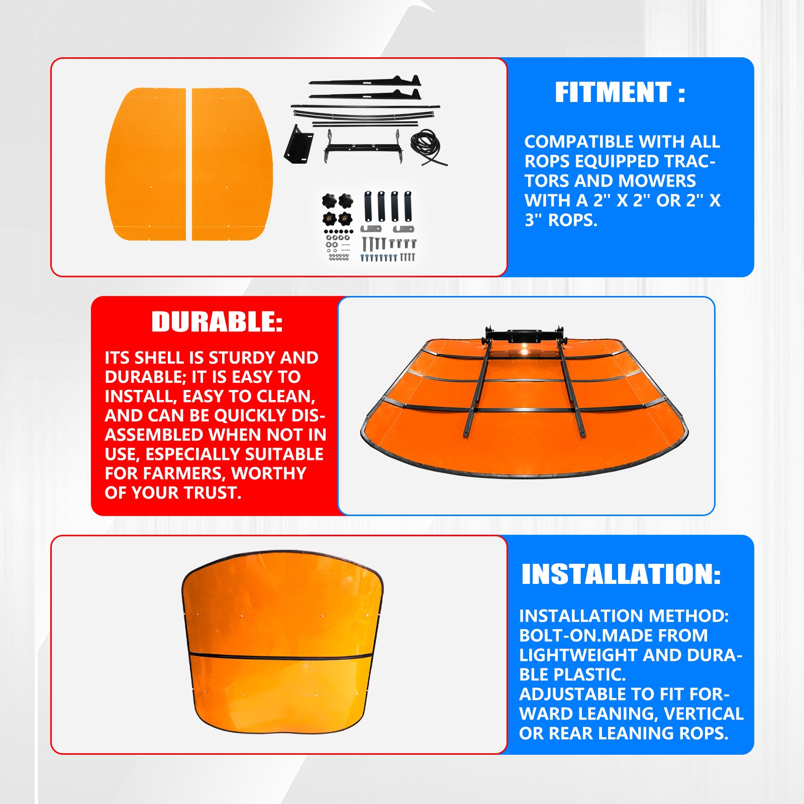 Tractor Canopy For Tractors Mowers ROPS Replace for Tuff Top 52″x52″ Orange