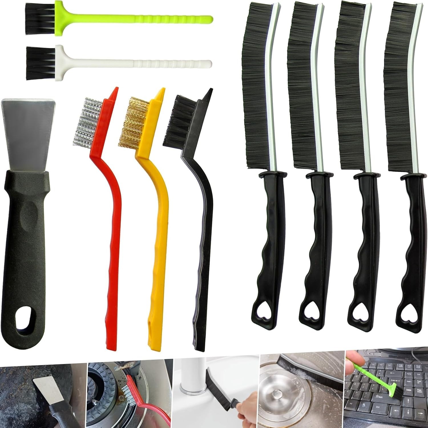 10-Piece Gap Cleaning Brush Set for Small Spaces, Hard Bristle Cleaning Tools fo