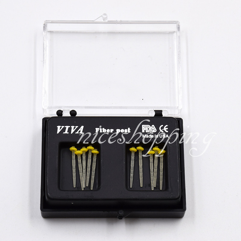 10 Pcs 1 Pack Dental Resin Screw Thread Quartz Fiber Post & 1 Drill Yellow 1.4