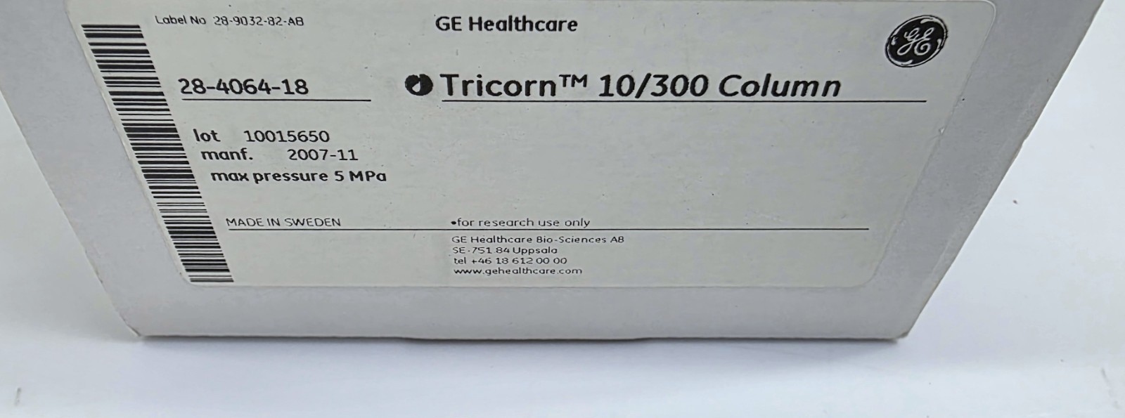 Cytiva 284064181 Tricorn 10/300 Empty Chromatography Column