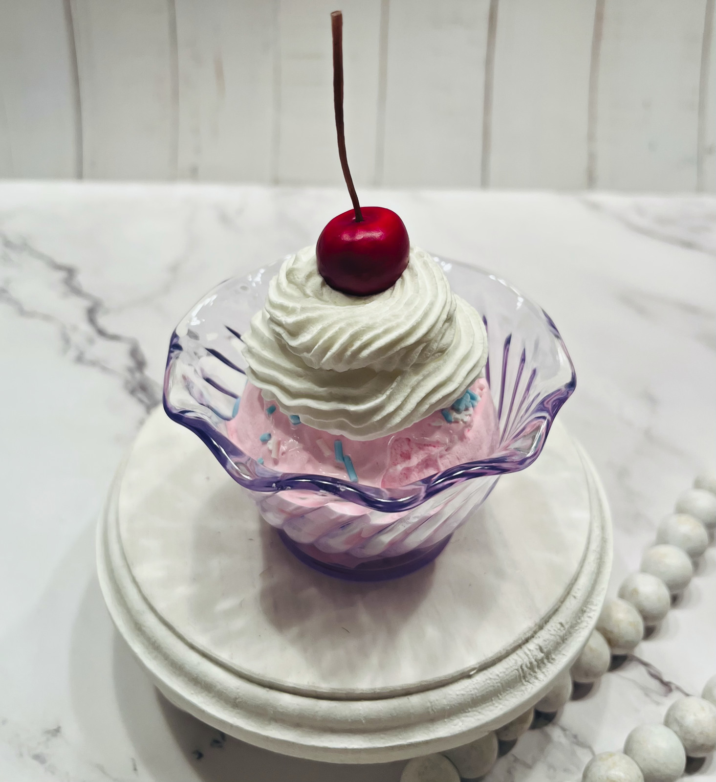 DEZICAKES Fake Ice Cream Artificial Food Pink Bubble Gum Ice Cream Sundae