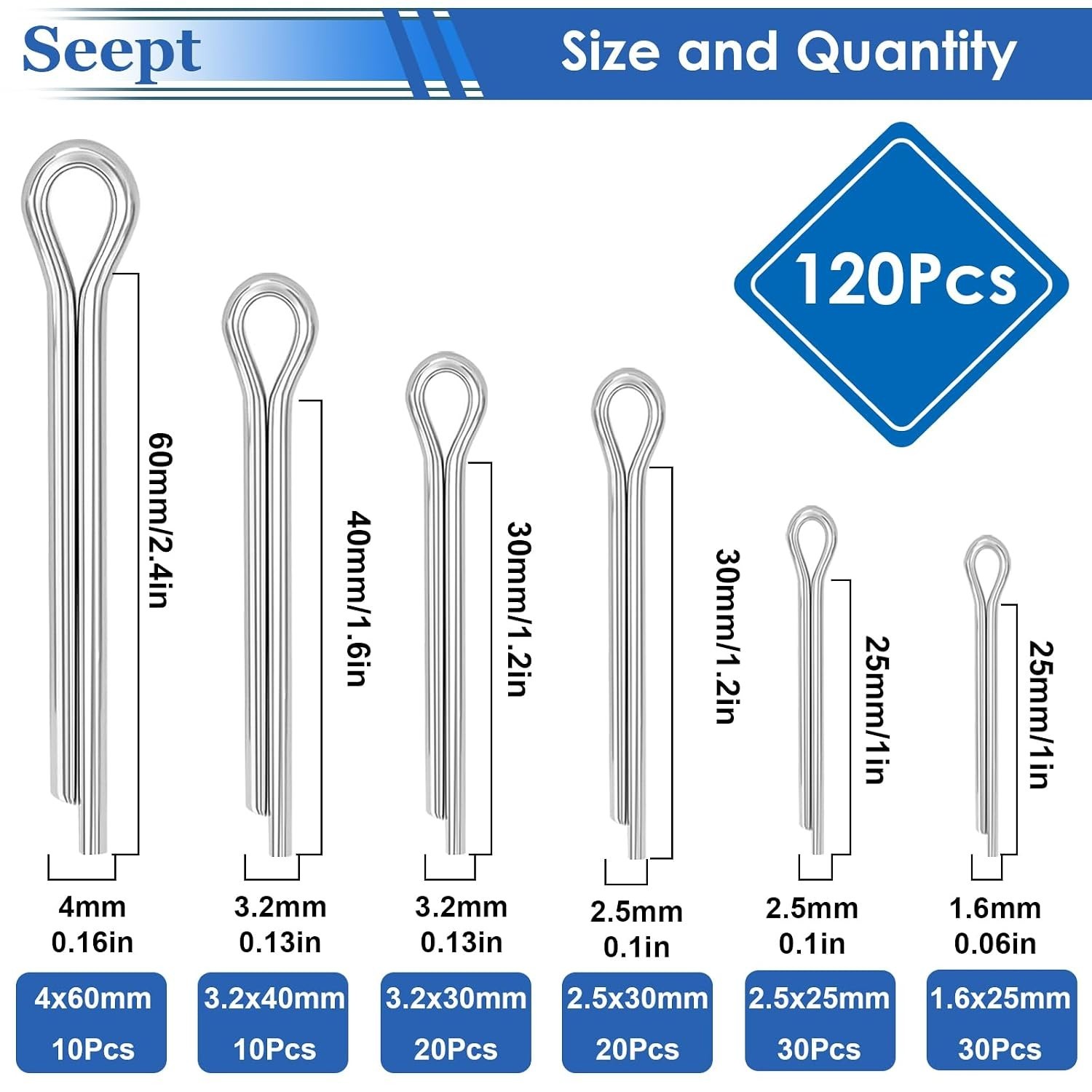 Assorted 120Pcs Cotter Pins in Stainless Steel – Reliable Fastening Solutions