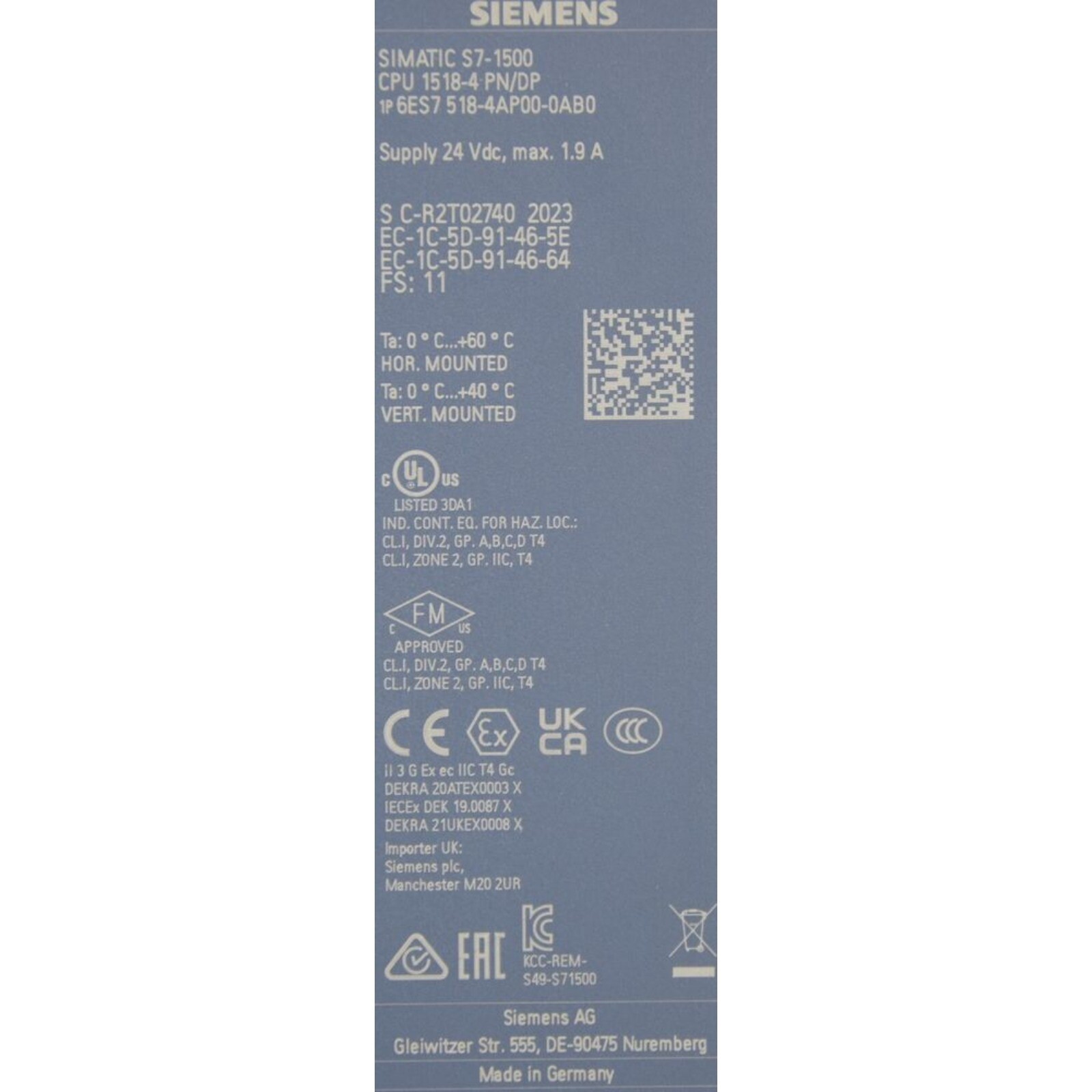 New Siemens 6ES7518-4AP00-0AB0 6ES75184AP000AB0 S7-1500 CPU 1518-4 PN/DP