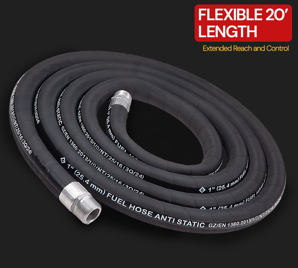 1″Fuel Transfer Hose 20FT for Diesel, Gasoline, Kerosene & Petroleum-Based Fluid
