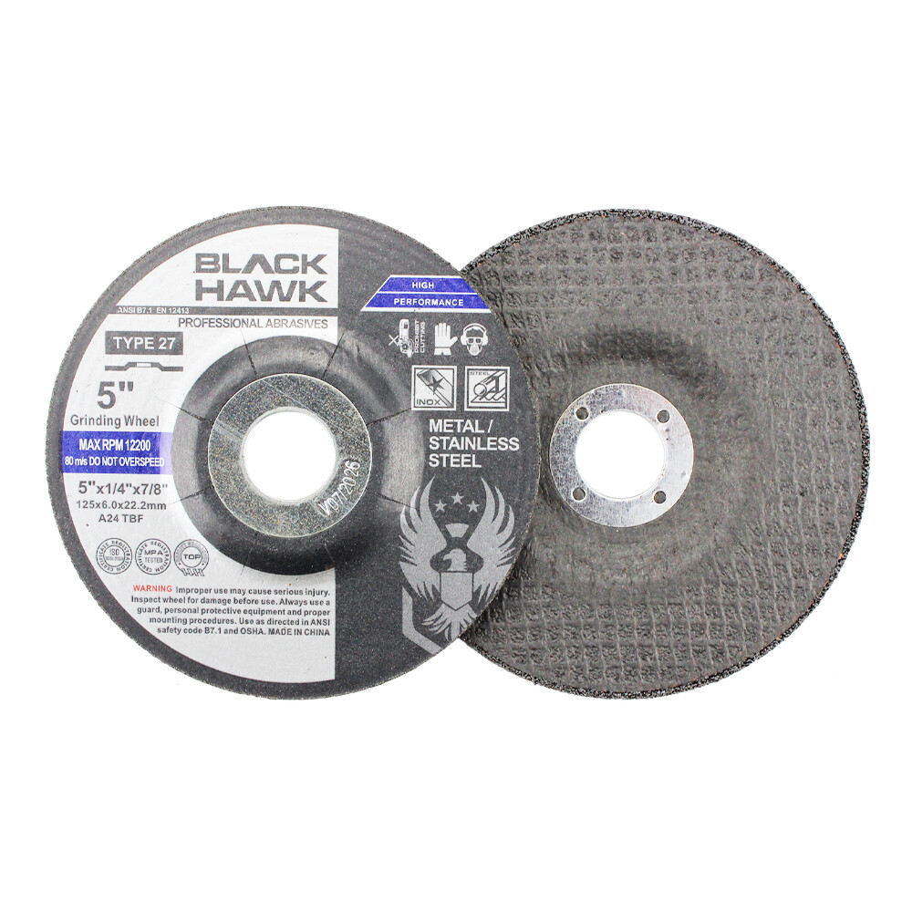 100 Pack – 5″ x 1/4″ x 7/8″ Black Hawk Grinding Wheels T27 Discs for Metal