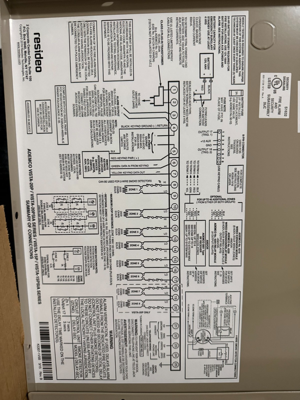 HONEYWELL VISTA-20P ADEMCO ALARM CONTROL PANEL PCB IN ALUMINUM ENCLOSURE – BEIGE