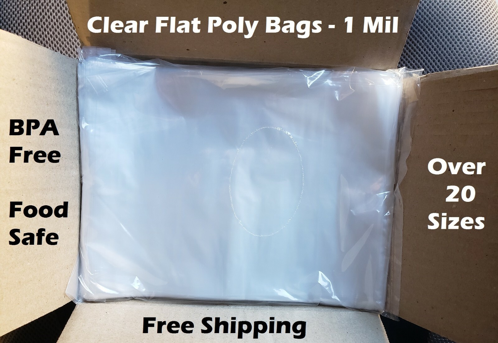 Clear Plastic Bags Packing Shipping Lay Flat Open Top Poly Baggie FDA 1 Mil 1Mil