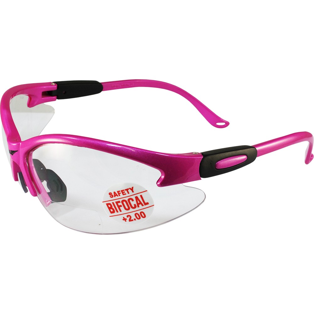 Global Vision Cougar Safety Glasses Hot Pink Frame 2.0 Bifocal Clear Lens