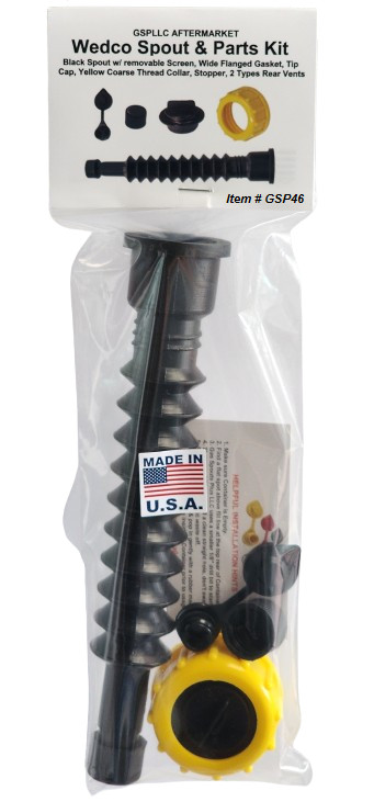GAS CAN SPOUT & PARTS KIT WEDCO B&S Spout_Stopper_Collar_2 styles Rear Vent Caps