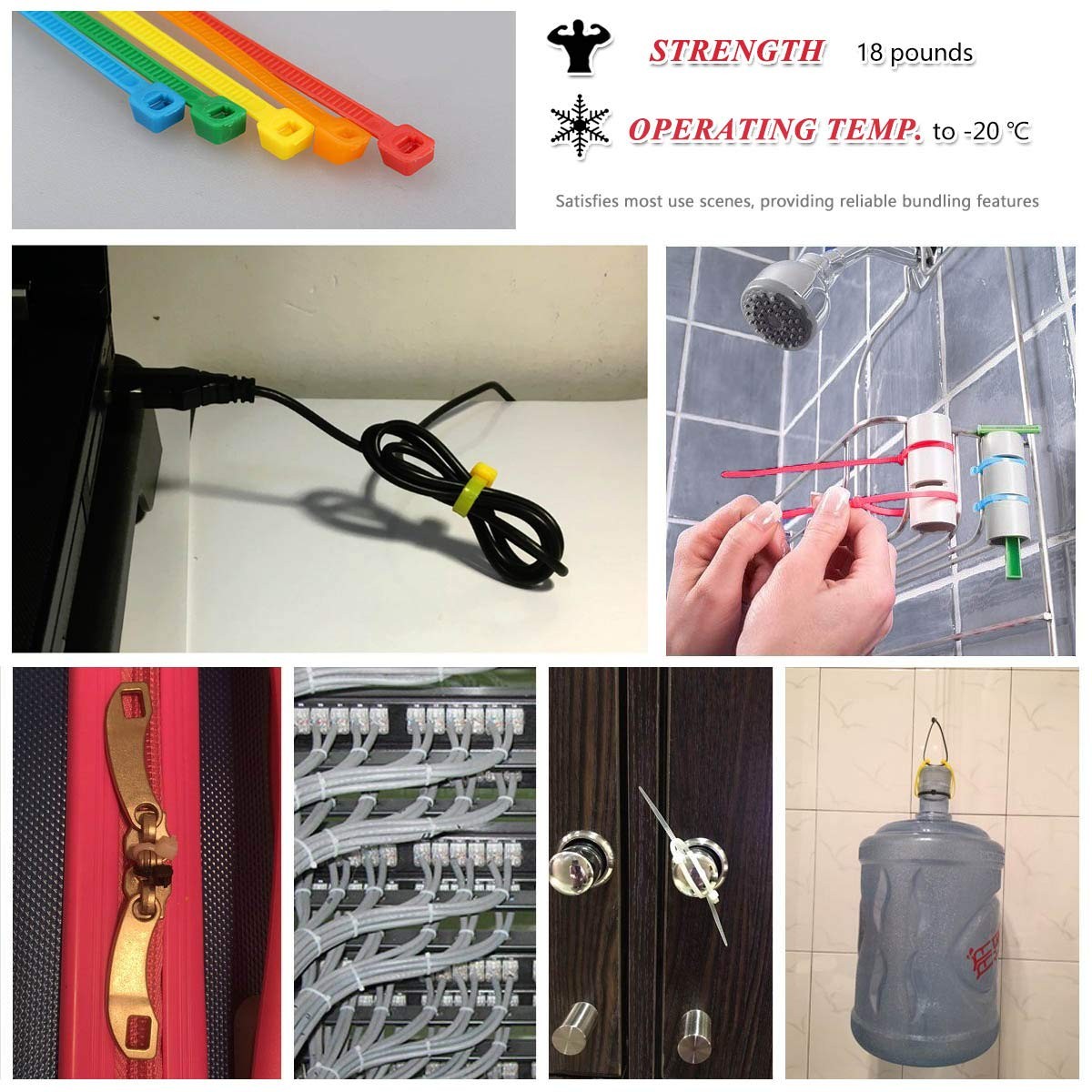 300Pack 8 Inch Multi Colors Heavy Duty Cable Zip Ties for Indoor and Outdoor Use