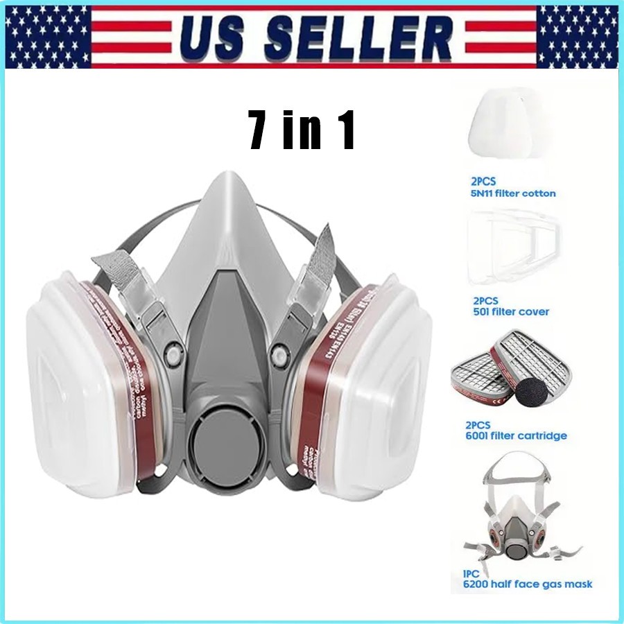 7in1 Half Face Gas Mask 6200 Respirator Safety Protect Painters Respirator