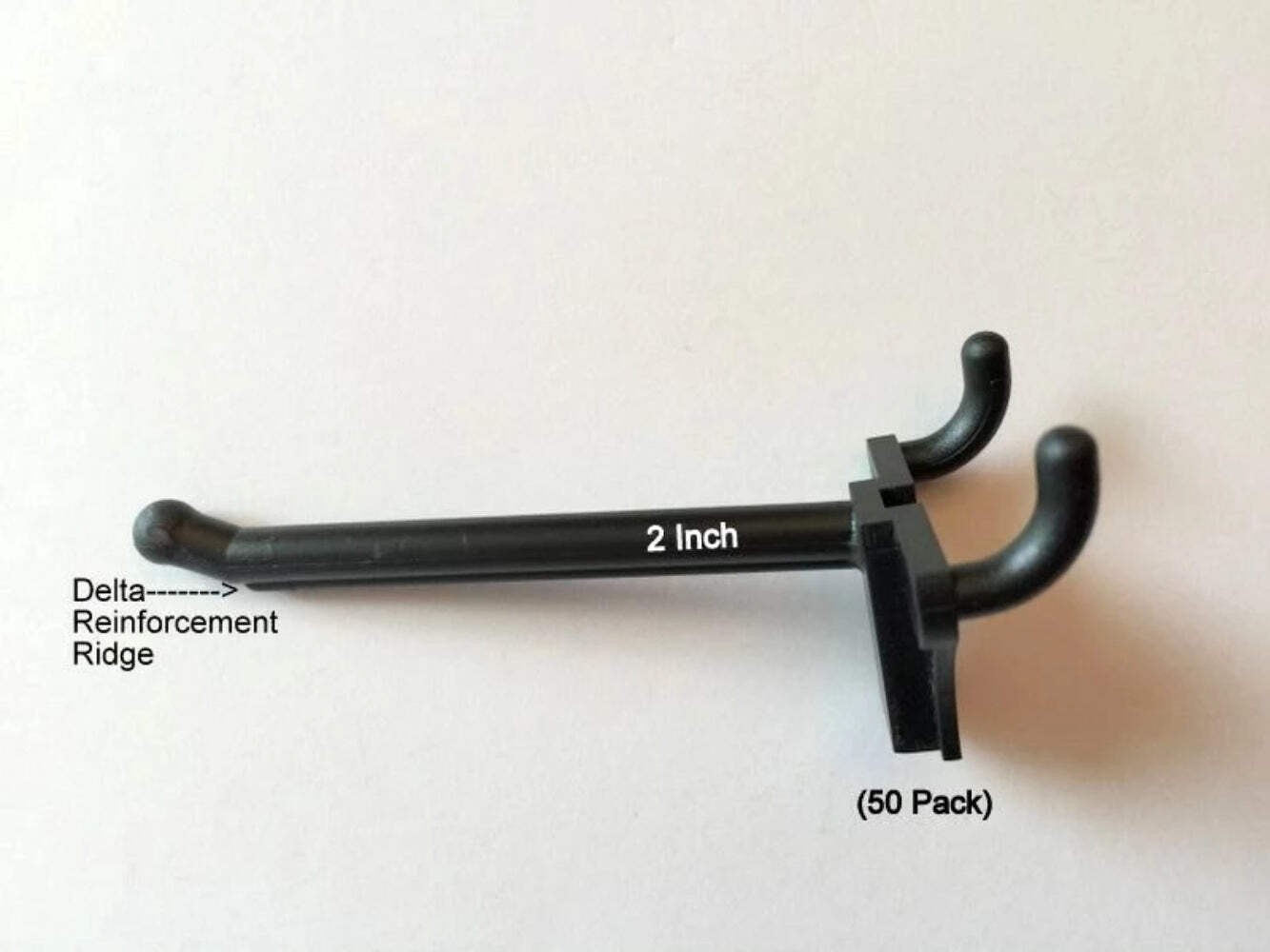 (50 PACK) 2 Inch Black Plastic Peg Hooks for 1/8 & 1/4 Pegboard USA Made
