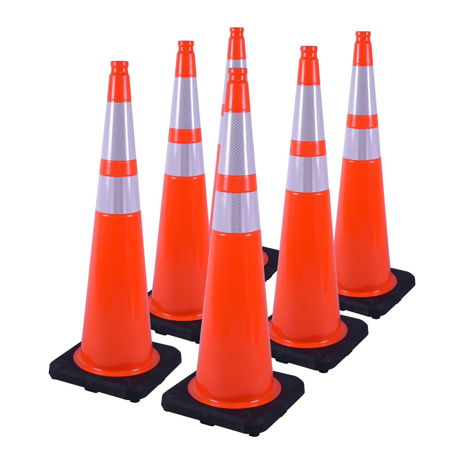 6 Pack 36″ Orange Traffic Safety Cones Durable PVC with Weighted Black Base
