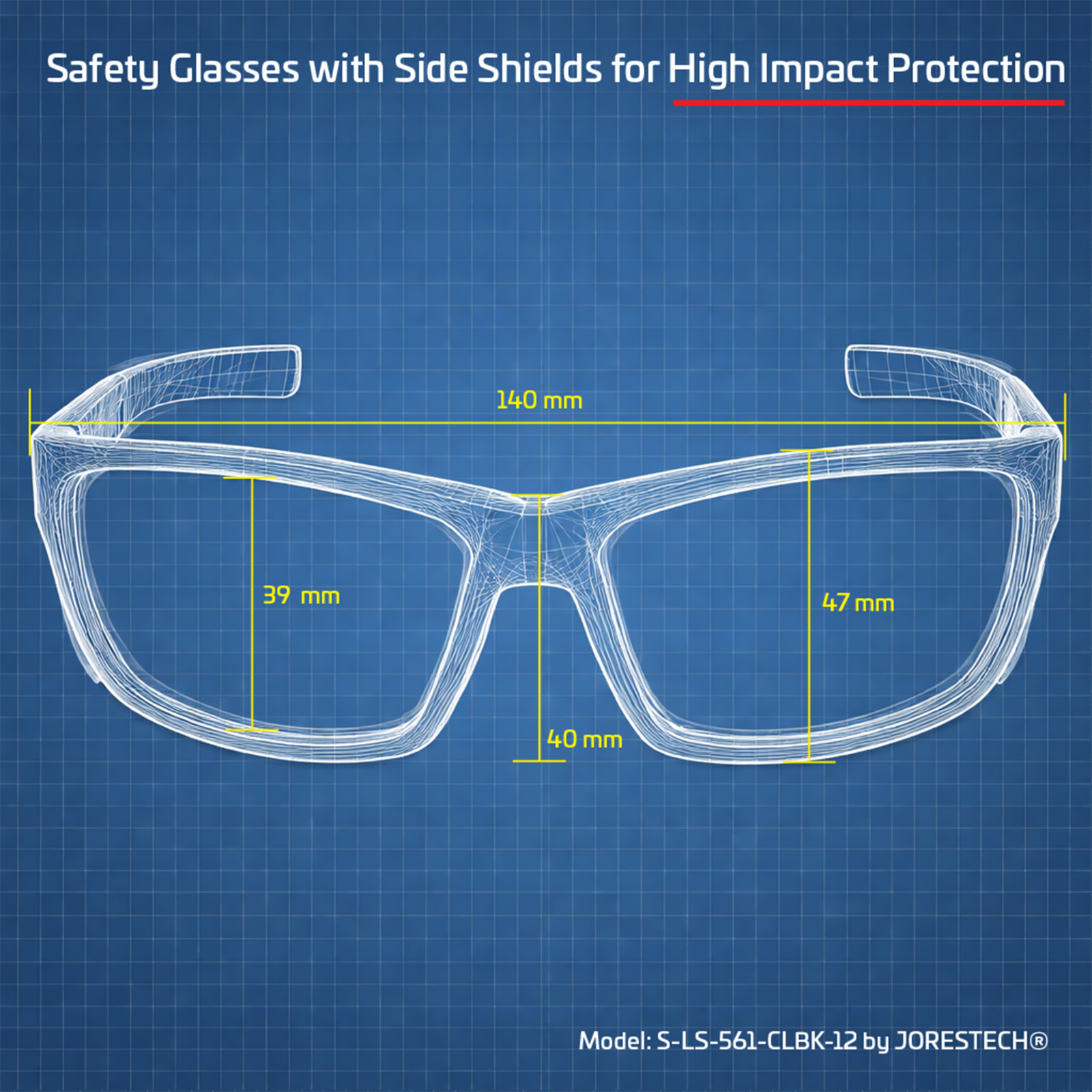 Safety Glasses Side Shields with Black Frame Z87+ LS-561 Jorestech