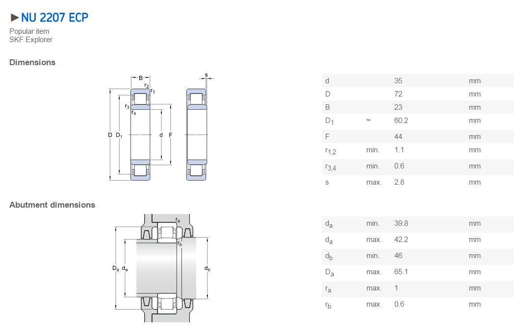 1PCS NEW SKF NU 2207 ECP Cylindrical Roller Bearings 35x72x23mm Fast shipment