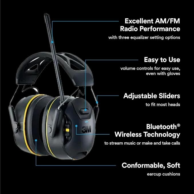 3M WorkTunes Connect + AM/FM Wireless Hearing Protector with Bluetooth Technolog