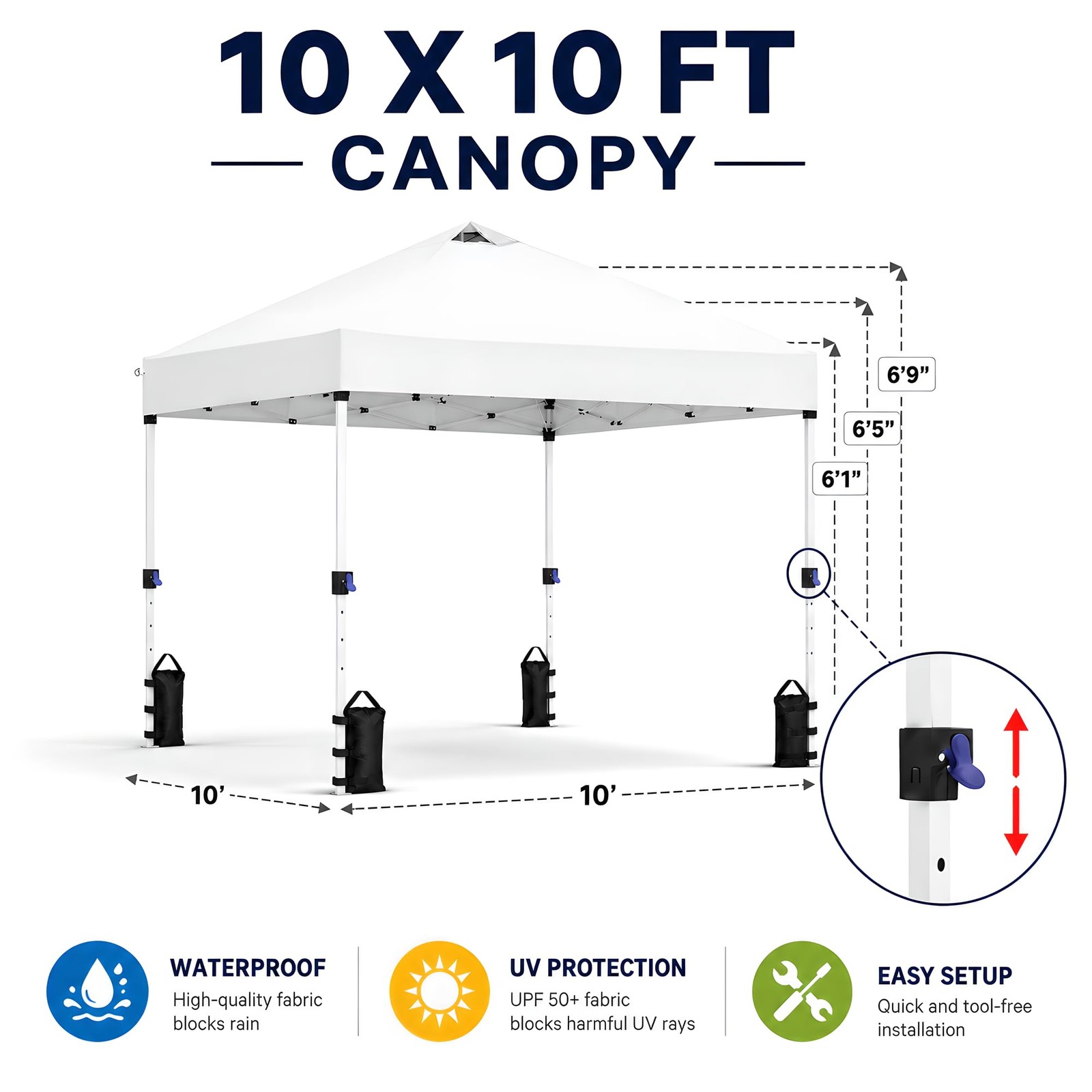 Kripowa 10X10 Pop Up Canopy Tent Waterproof Uv Blocking Heavy Duty Steel Frame