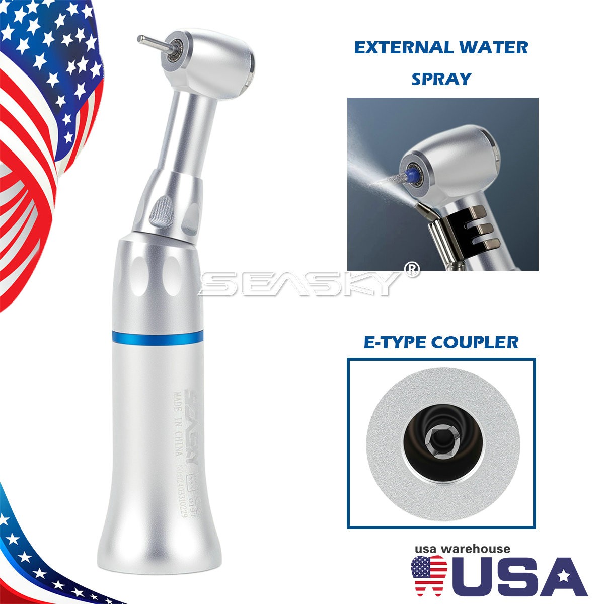 SEASKY Dental Low Speed Contra Angle Handpiece Push Button Fit FG 1.6mm Bur PAG