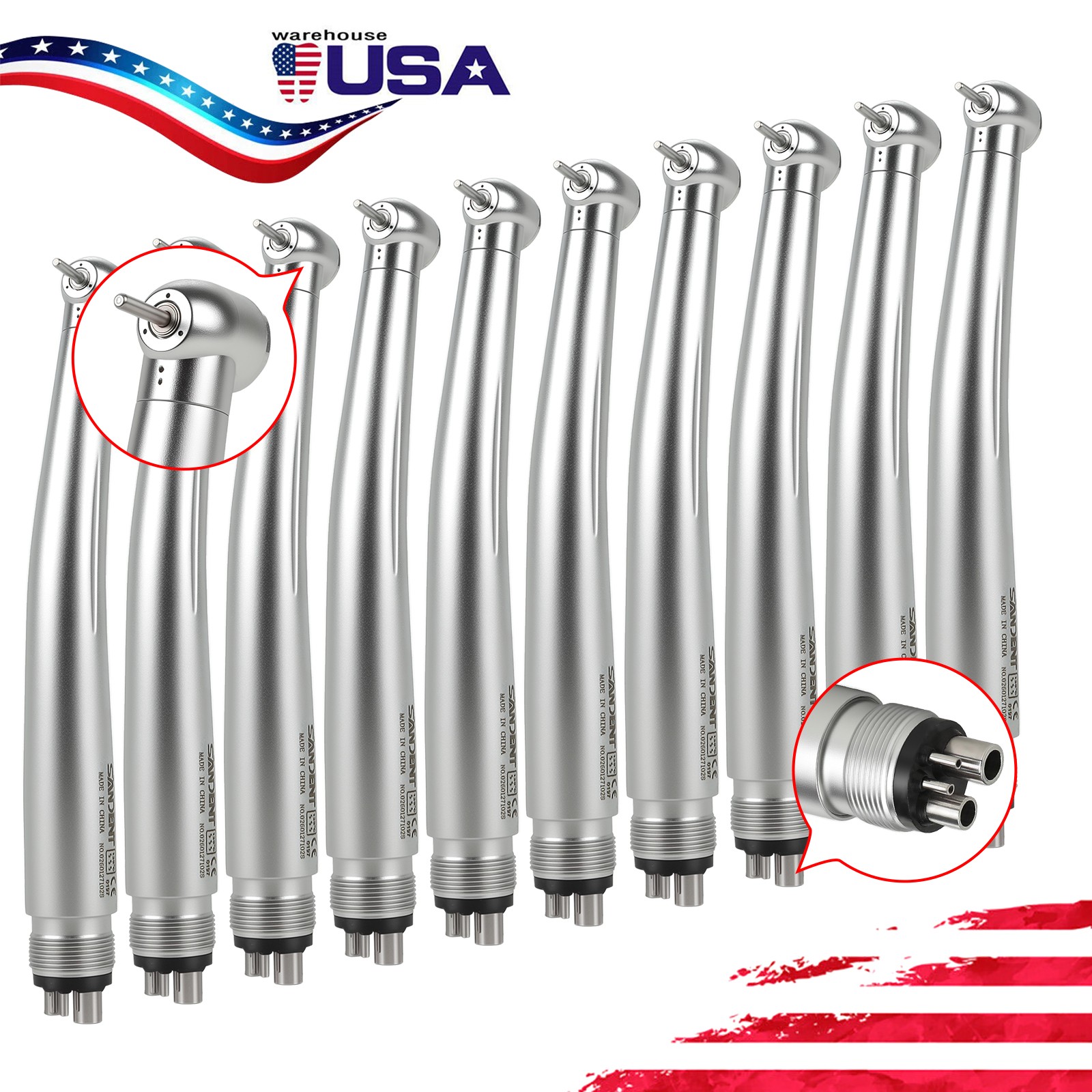 10pcs SANDENT NSK PANA MAX Style Dental High Speed Handpiece Push Button 4 Hole