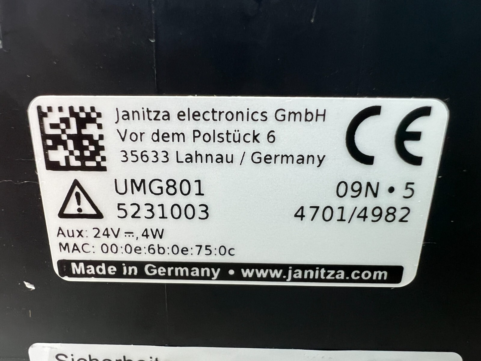 👀NEW JANITZA ELECTRONICS UMG-801 POWER ANALYZER 4 GB 24-48 VDC 4 WATT 5231003