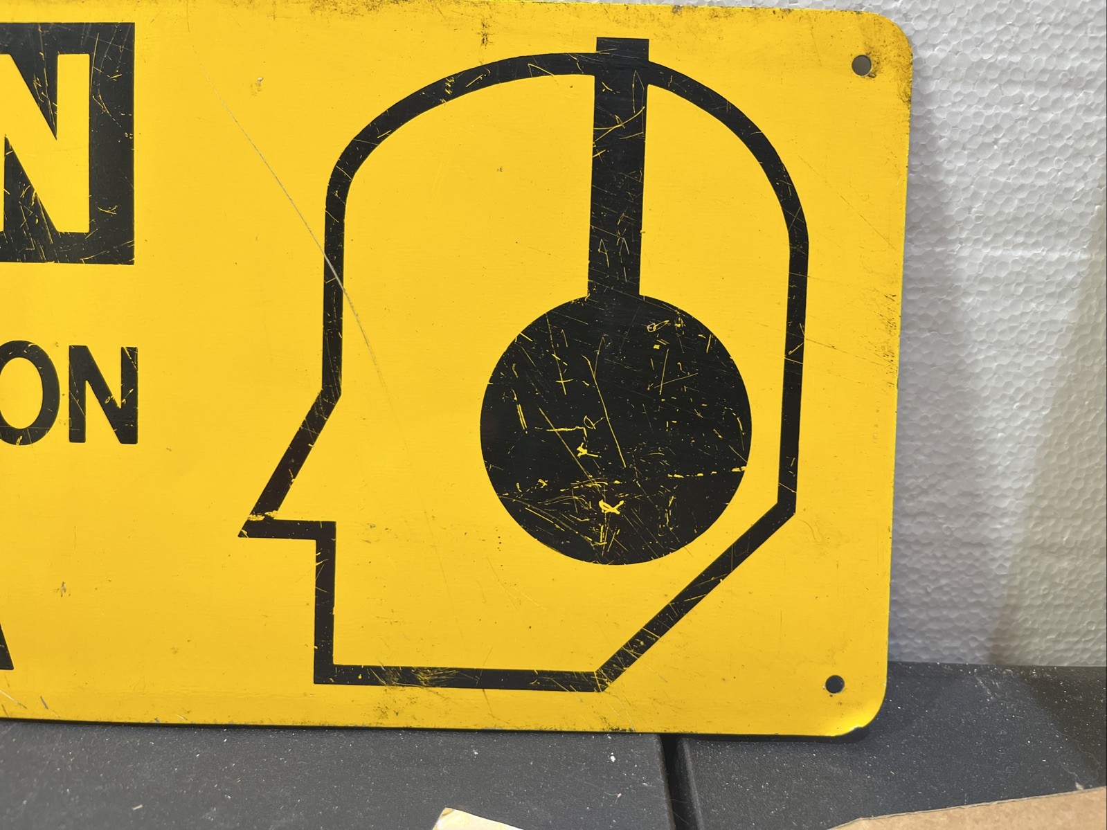 Vintage Metal Safety Sign Caution Ear Protection Required Industrial Garage